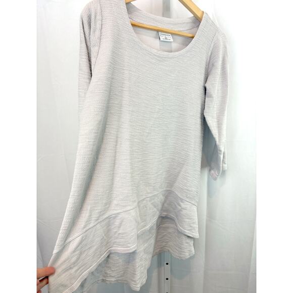 CMC COLOR ME COTTON M Textured Knit Pullover Top 3/4 Sleeve Hi Low Hem Gray USA - Picture 3 of 6